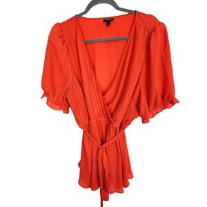 Torrid Top Surplice Blouse V Neck Blouse Women 2X Red Tie Waist Top Wrap Top